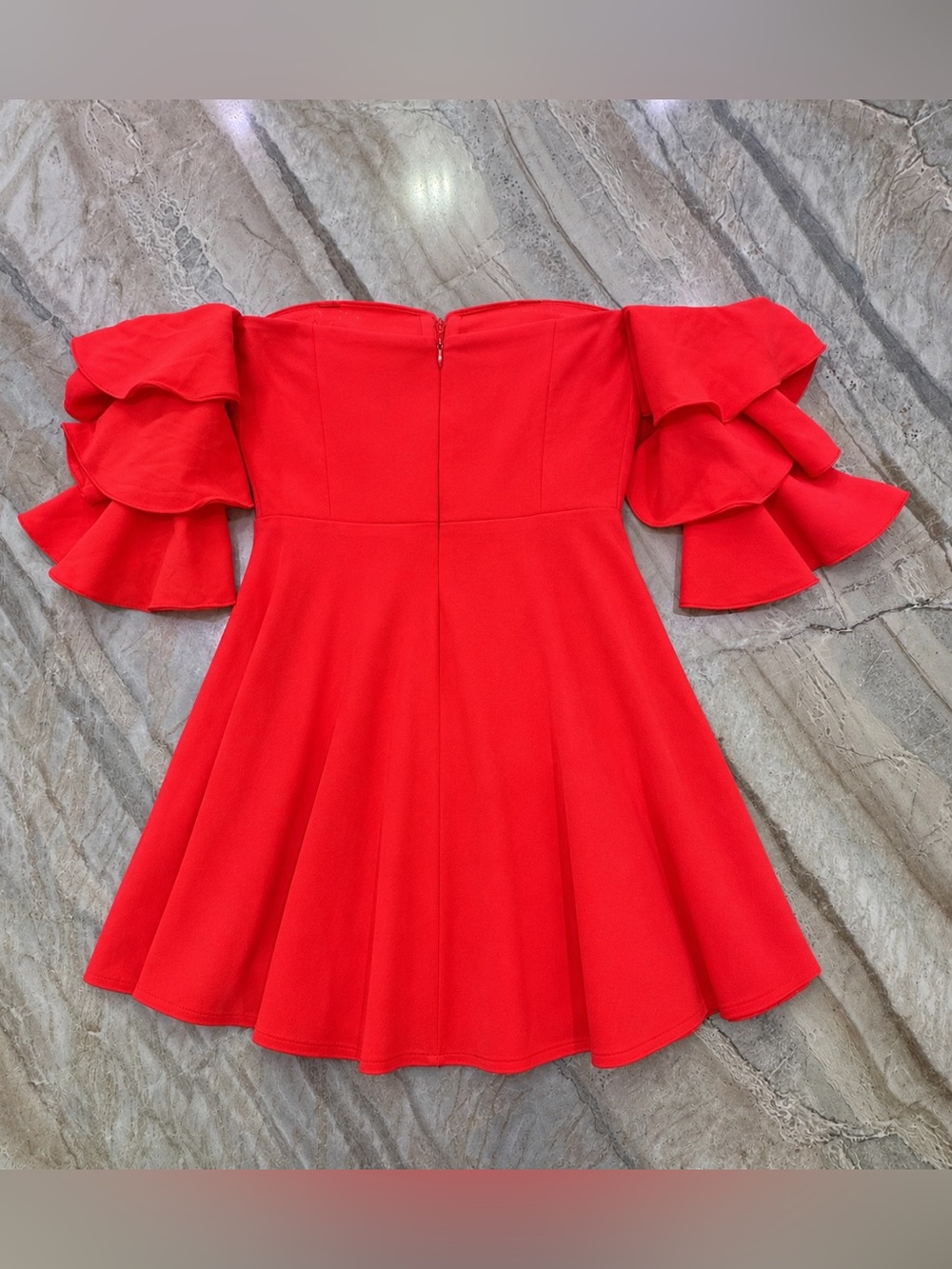 Amanda Uprichard New York Off-the-Shoulder Ruffle Dress - Crimson Red - Small - Picture 3 of 9